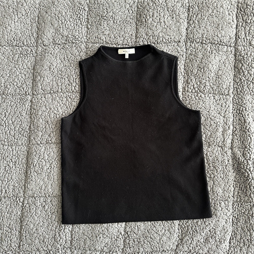 Milly Women's High Neck Sleeveless Sweater Blouse Black M Knit Viscose